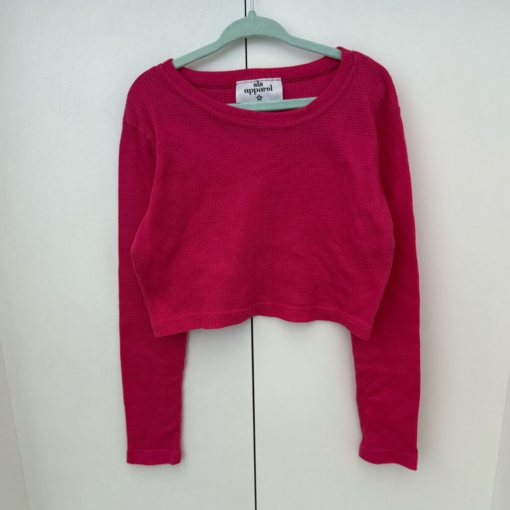 SLS Apparel Girls Pink Crop Long Sleeve Shirt S
